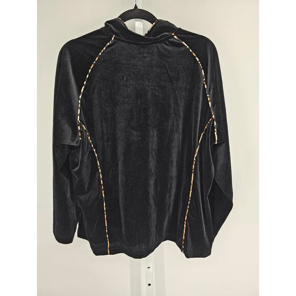 Coldwater Creek Womens Sz 1X Zip Up Velvet Velour Jacket Black w/ Leopard Trim - Picture 4 of 4